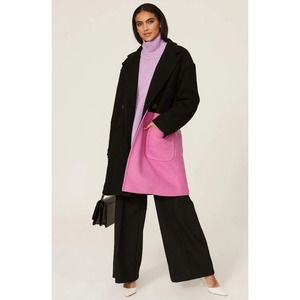 Peter Som Collective Colorblock Wool Coat Black Brown Pink Women's Size 6